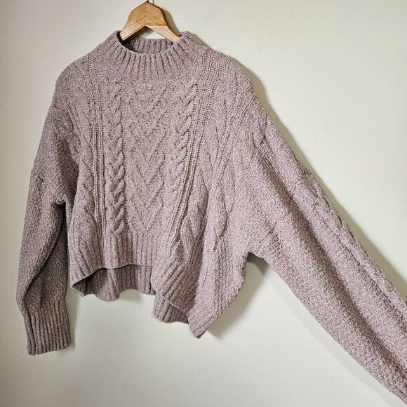 NEW PINK ROSE CABLE KNIT CHENILLE MOCK NECK SWEATER SIZE XL - Picture 1 of 16